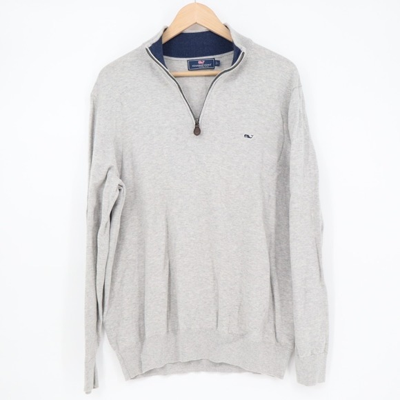 Vineyard Vines Sweater Mens Large Gray Quarter-Zip Mock Neck Long Sleeve Ribbed - Picture 2 of 6
